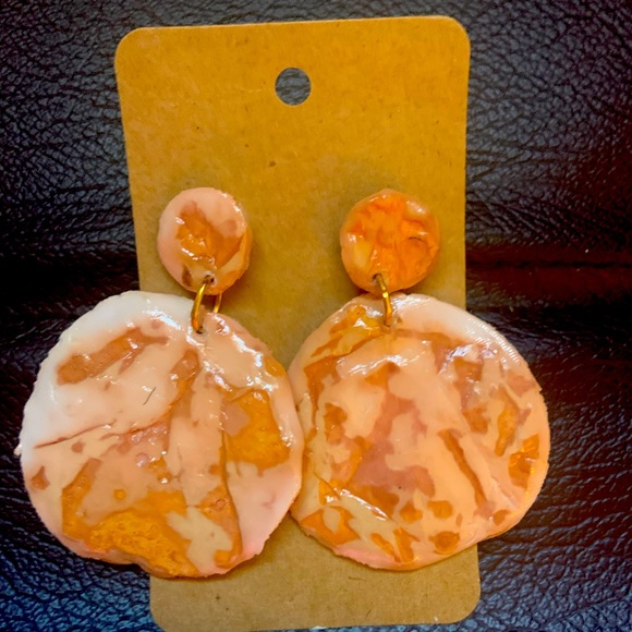 Accessories - Handmade tan and brown polymer clay earrings